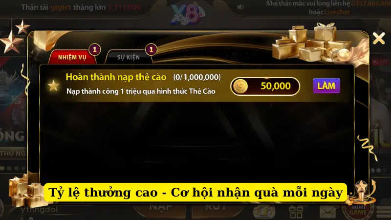 Tỷ lệ thưởng cao - Cơ hội nhận quà mỗi ngày